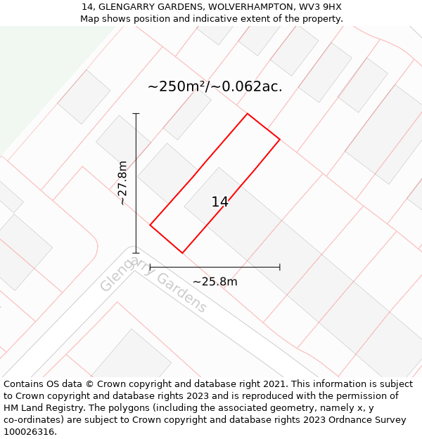 14, GLENGARRY GARDENS, WOLVERHAMPTON, WV3 9HX: Plot and title map