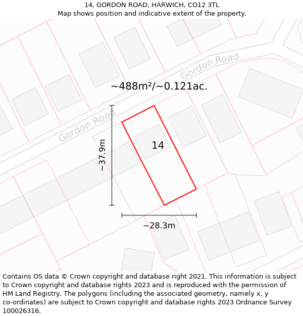 14, GORDON ROAD, HARWICH, CO12 3TL: Plot and title map