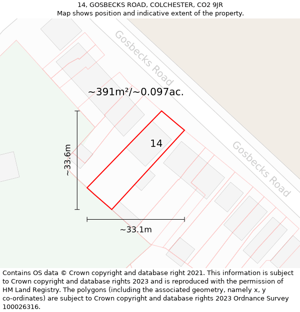 14, GOSBECKS ROAD, COLCHESTER, CO2 9JR: Plot and title map
