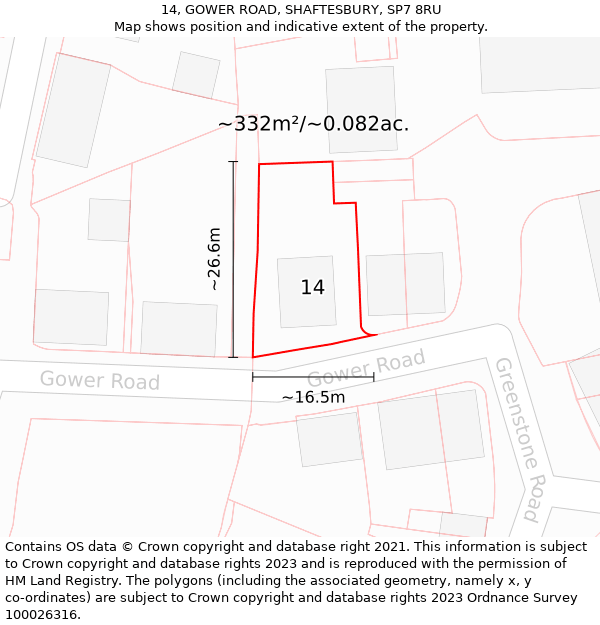 14, GOWER ROAD, SHAFTESBURY, SP7 8RU: Plot and title map