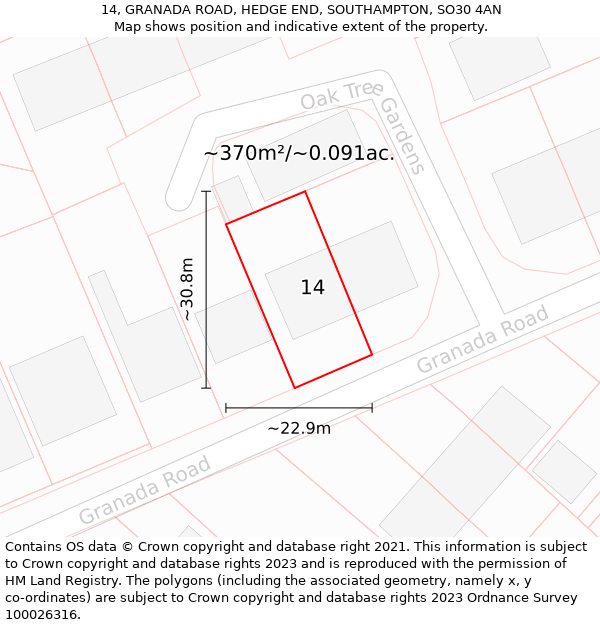 14, GRANADA ROAD, HEDGE END, SOUTHAMPTON, SO30 4AN: Plot and title map