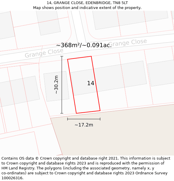 14, GRANGE CLOSE, EDENBRIDGE, TN8 5LT: Plot and title map