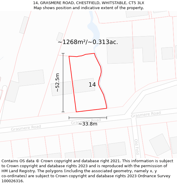 14, GRASMERE ROAD, CHESTFIELD, WHITSTABLE, CT5 3LX: Plot and title map