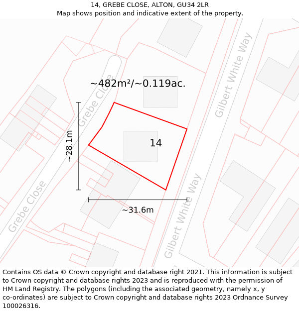 14, GREBE CLOSE, ALTON, GU34 2LR: Plot and title map