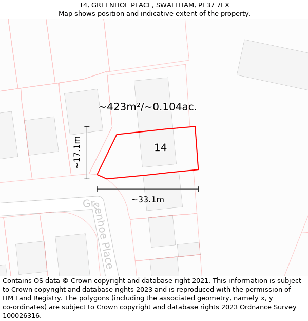 14, GREENHOE PLACE, SWAFFHAM, PE37 7EX: Plot and title map