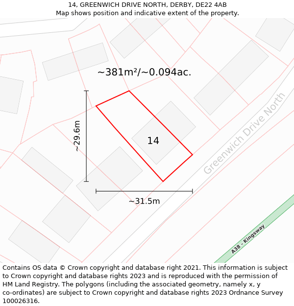 14, GREENWICH DRIVE NORTH, DERBY, DE22 4AB: Plot and title map