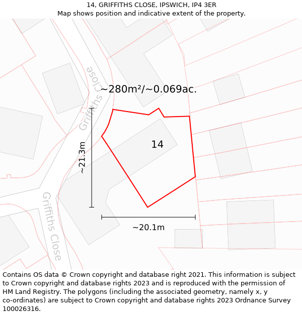 14, GRIFFITHS CLOSE, IPSWICH, IP4 3ER: Plot and title map