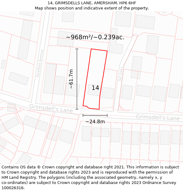 14, GRIMSDELLS LANE, AMERSHAM, HP6 6HF: Plot and title map