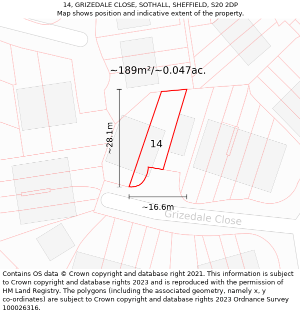 14, GRIZEDALE CLOSE, SOTHALL, SHEFFIELD, S20 2DP: Plot and title map