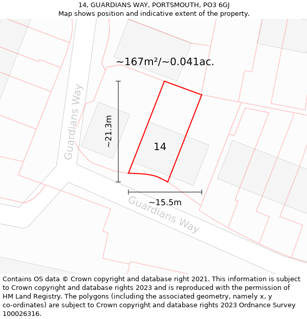 14, GUARDIANS WAY, PORTSMOUTH, PO3 6GJ: Plot and title map