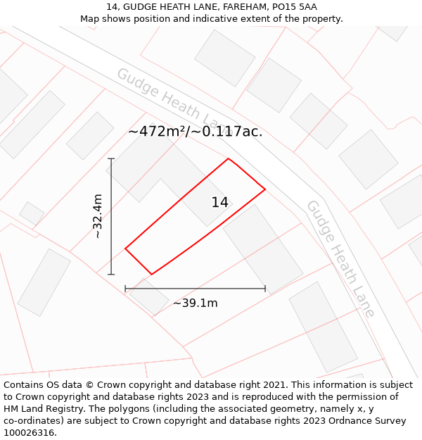 14, GUDGE HEATH LANE, FAREHAM, PO15 5AA: Plot and title map