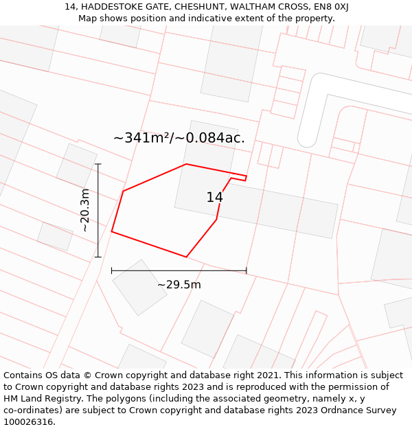 14, HADDESTOKE GATE, CHESHUNT, WALTHAM CROSS, EN8 0XJ: Plot and title map