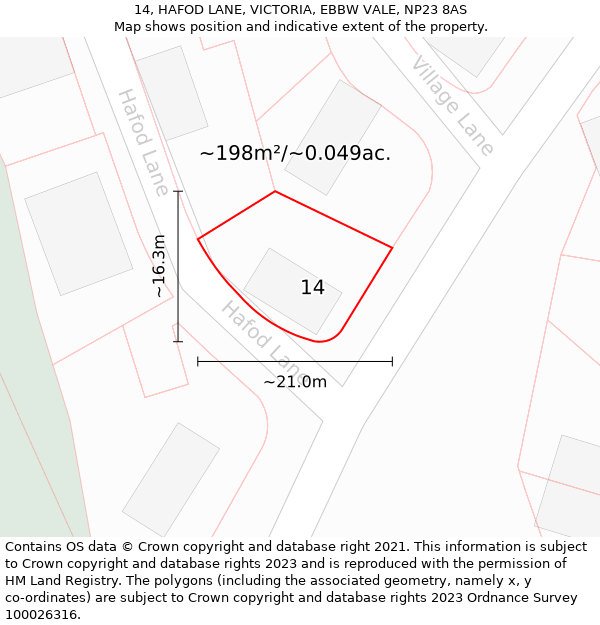 14, HAFOD LANE, VICTORIA, EBBW VALE, NP23 8AS: Plot and title map