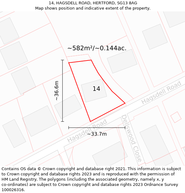 14, HAGSDELL ROAD, HERTFORD, SG13 8AG: Plot and title map