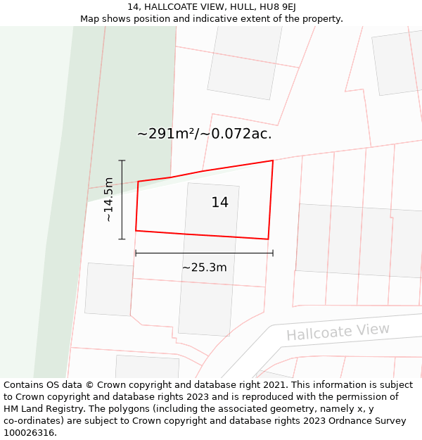 14, HALLCOATE VIEW, HULL, HU8 9EJ: Plot and title map