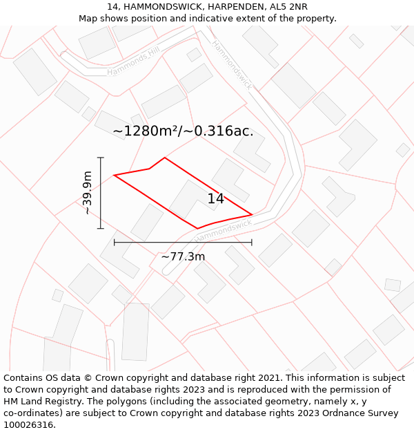 14, HAMMONDSWICK, HARPENDEN, AL5 2NR: Plot and title map