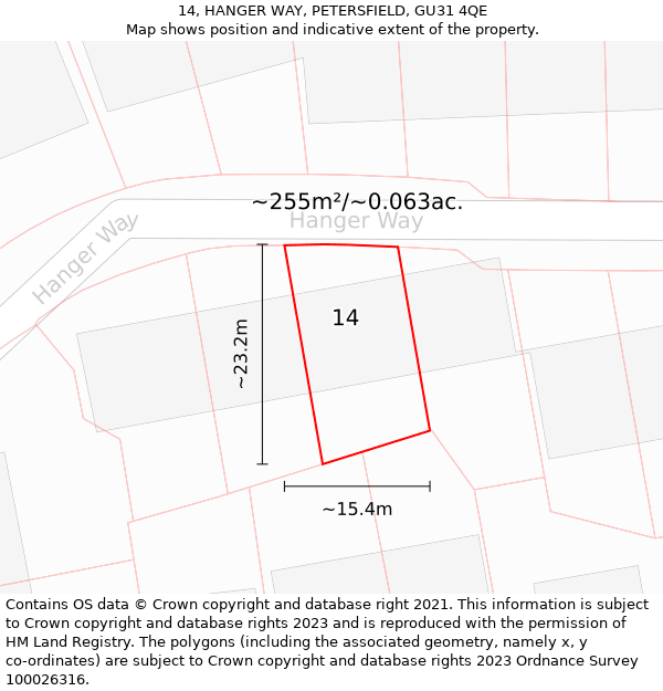 14, HANGER WAY, PETERSFIELD, GU31 4QE: Plot and title map