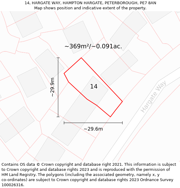 14, HARGATE WAY, HAMPTON HARGATE, PETERBOROUGH, PE7 8AN: Plot and title map