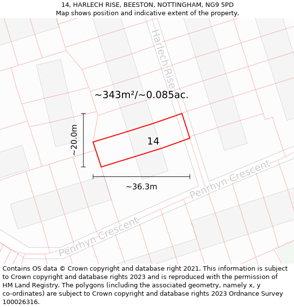 14, HARLECH RISE, BEESTON, NOTTINGHAM, NG9 5PD: Plot and title map