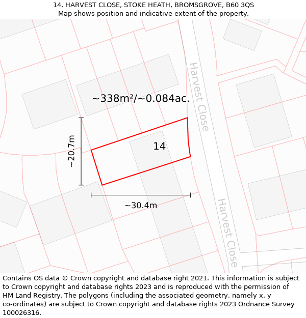 14, HARVEST CLOSE, STOKE HEATH, BROMSGROVE, B60 3QS: Plot and title map