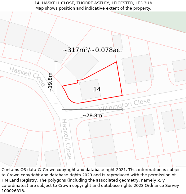 14, HASKELL CLOSE, THORPE ASTLEY, LEICESTER, LE3 3UA: Plot and title map