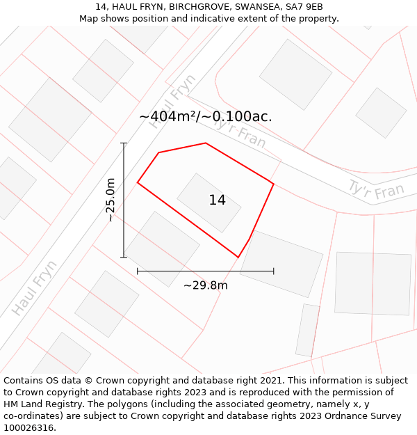 14, HAUL FRYN, BIRCHGROVE, SWANSEA, SA7 9EB: Plot and title map