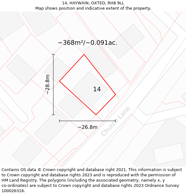 14, HAYWAIN, OXTED, RH8 9LL: Plot and title map