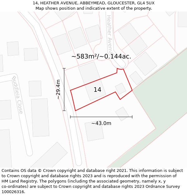 14, HEATHER AVENUE, ABBEYMEAD, GLOUCESTER, GL4 5UX: Plot and title map