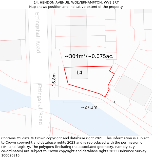 14, HENDON AVENUE, WOLVERHAMPTON, WV2 2RT: Plot and title map