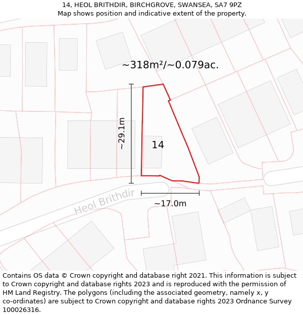 14, HEOL BRITHDIR, BIRCHGROVE, SWANSEA, SA7 9PZ: Plot and title map