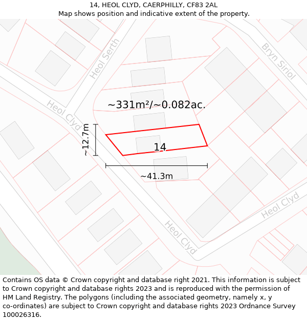 14, HEOL CLYD, CAERPHILLY, CF83 2AL: Plot and title map