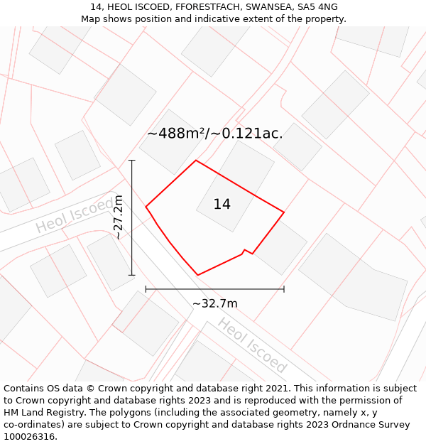 14, HEOL ISCOED, FFORESTFACH, SWANSEA, SA5 4NG: Plot and title map