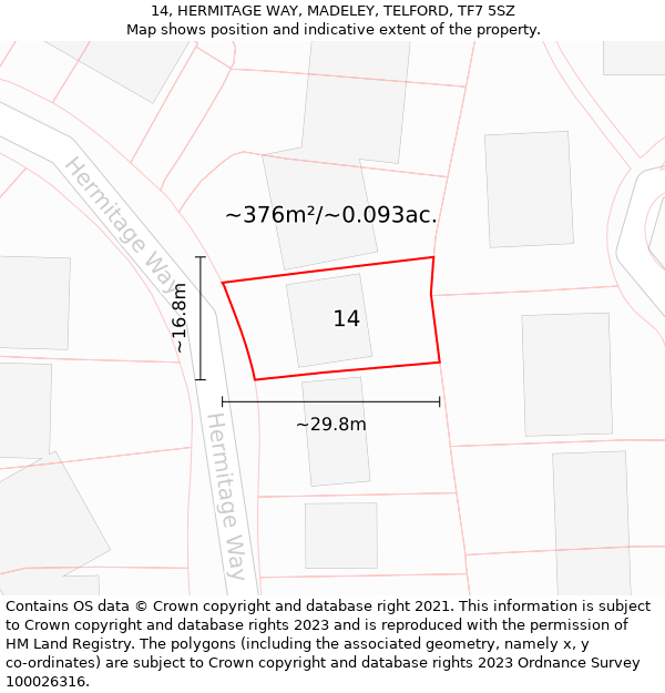 14, HERMITAGE WAY, MADELEY, TELFORD, TF7 5SZ: Plot and title map