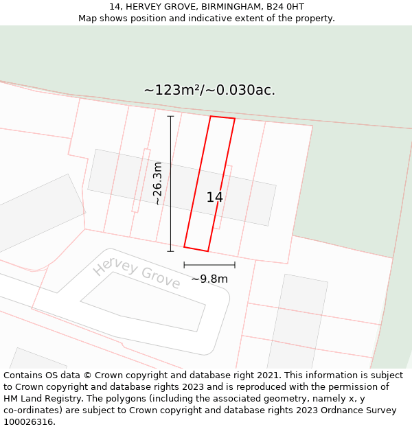 14, HERVEY GROVE, BIRMINGHAM, B24 0HT: Plot and title map