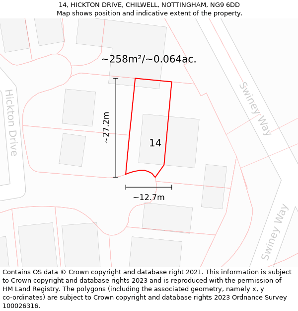 14, HICKTON DRIVE, CHILWELL, NOTTINGHAM, NG9 6DD: Plot and title map