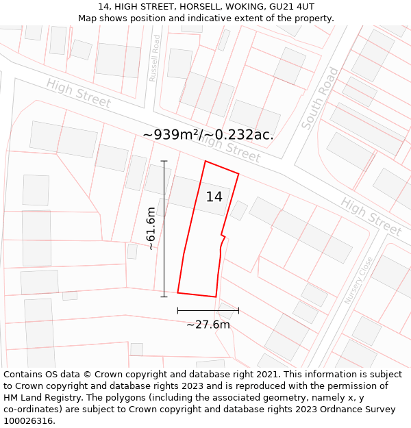 14, HIGH STREET, HORSELL, WOKING, GU21 4UT: Plot and title map