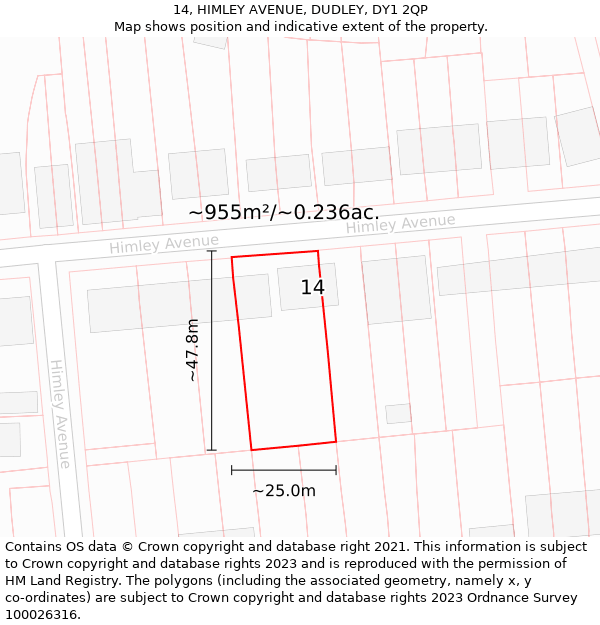 14, HIMLEY AVENUE, DUDLEY, DY1 2QP: Plot and title map