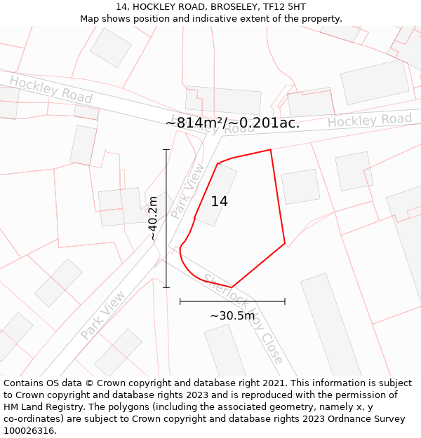 14, HOCKLEY ROAD, BROSELEY, TF12 5HT: Plot and title map