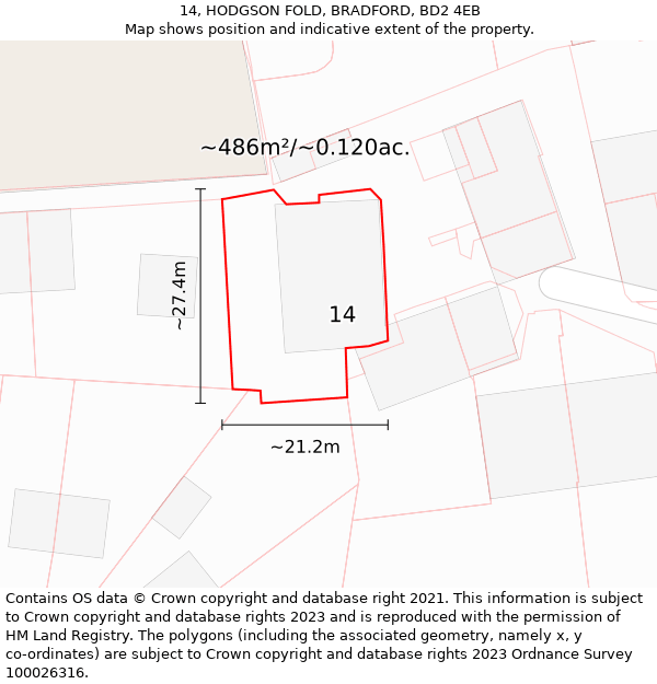 14, HODGSON FOLD, BRADFORD, BD2 4EB: Plot and title map