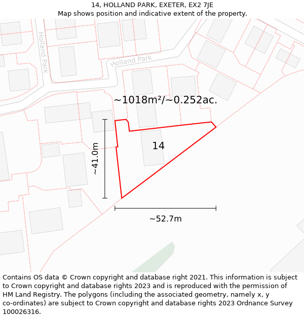 14, HOLLAND PARK, EXETER, EX2 7JE: Plot and title map