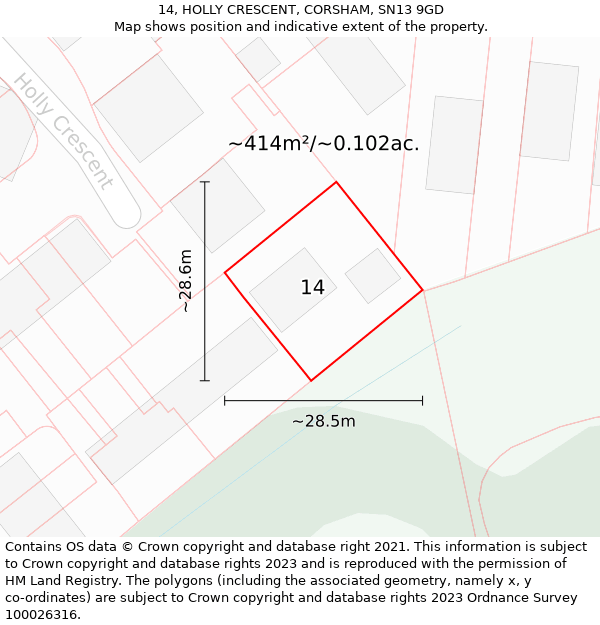 14, HOLLY CRESCENT, CORSHAM, SN13 9GD: Plot and title map