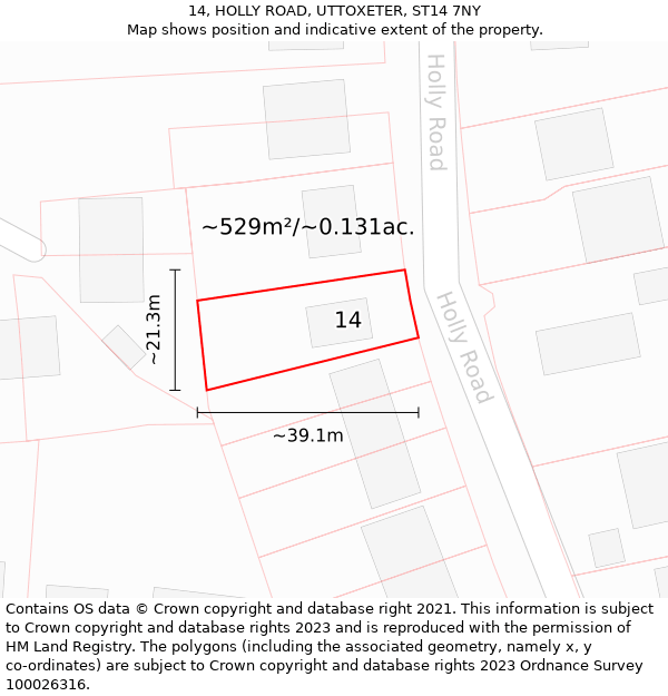 14, HOLLY ROAD, UTTOXETER, ST14 7NY: Plot and title map