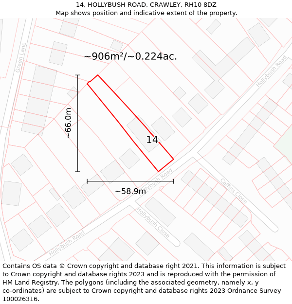 14, HOLLYBUSH ROAD, CRAWLEY, RH10 8DZ: Plot and title map