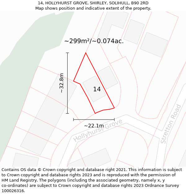 14, HOLLYHURST GROVE, SHIRLEY, SOLIHULL, B90 2RD: Plot and title map