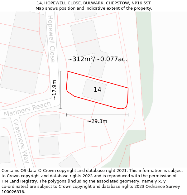 14, HOPEWELL CLOSE, BULWARK, CHEPSTOW, NP16 5ST: Plot and title map