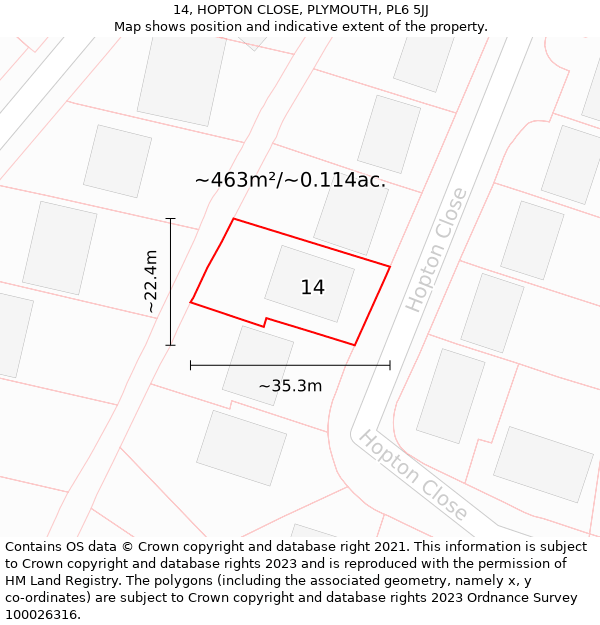 14, HOPTON CLOSE, PLYMOUTH, PL6 5JJ: Plot and title map