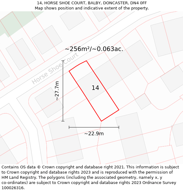 14, HORSE SHOE COURT, BALBY, DONCASTER, DN4 0FF: Plot and title map