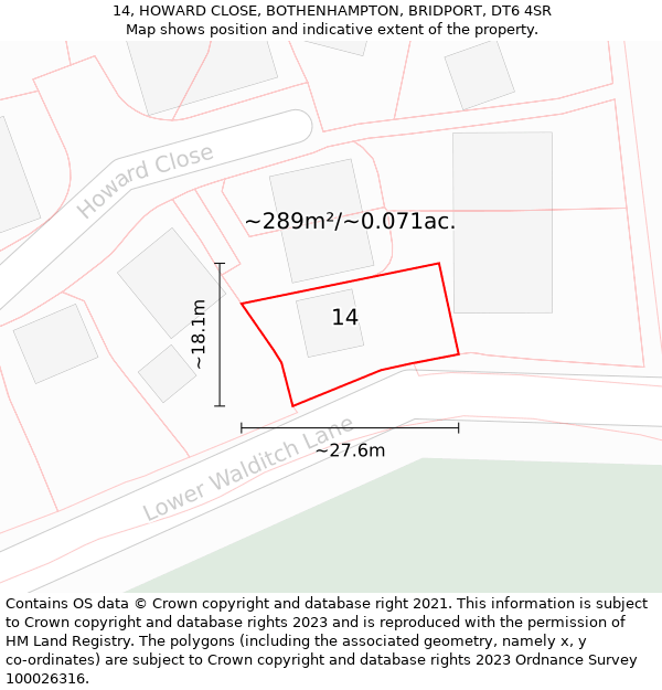 14, HOWARD CLOSE, BOTHENHAMPTON, BRIDPORT, DT6 4SR: Plot and title map