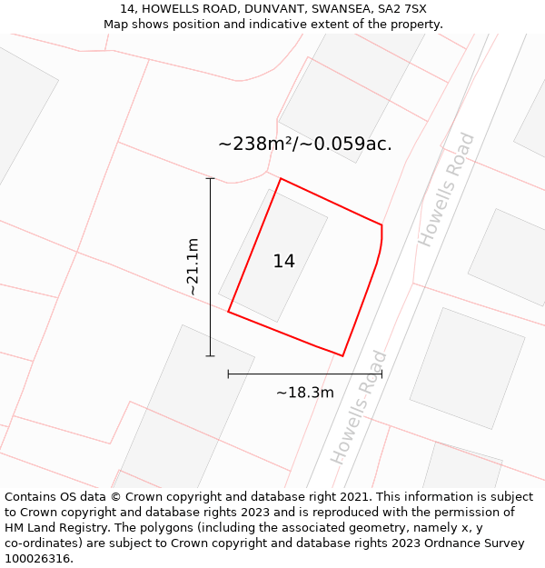 14, HOWELLS ROAD, DUNVANT, SWANSEA, SA2 7SX: Plot and title map