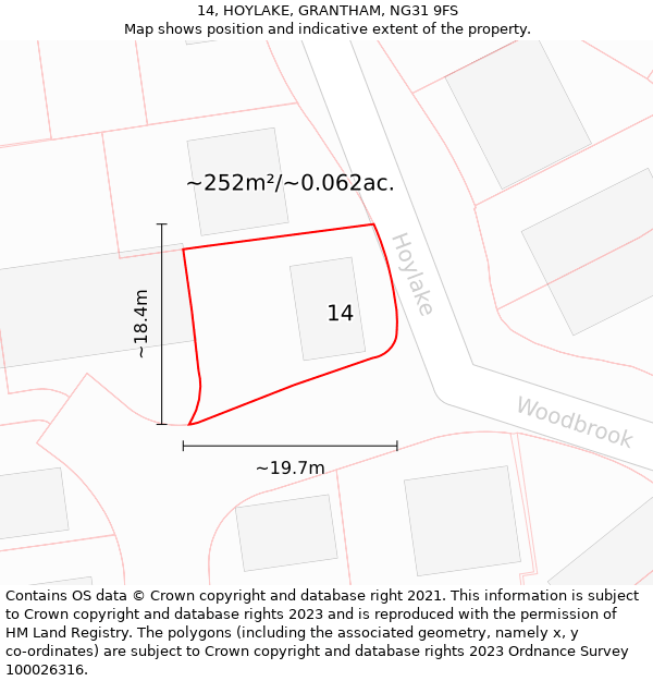 14, HOYLAKE, GRANTHAM, NG31 9FS: Plot and title map